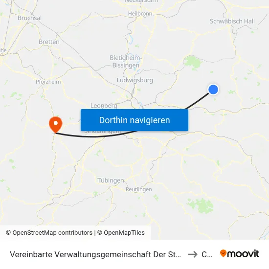 Vereinbarte Verwaltungsgemeinschaft Der Stadt Welzheim to Calw map