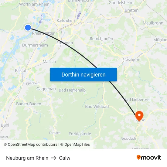Neuburg am Rhein to Calw map