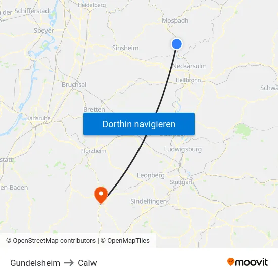 Gundelsheim to Calw map