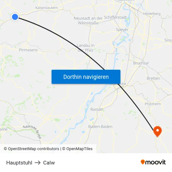 Hauptstuhl to Calw map