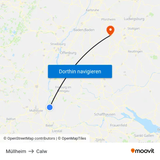 Müllheim to Calw map