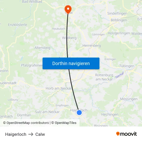Haigerloch to Calw map