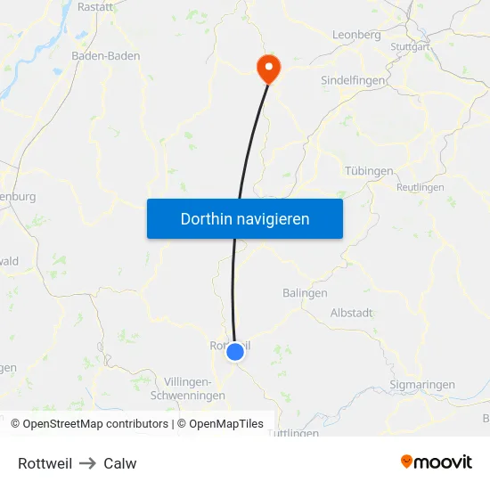 Rottweil to Calw map