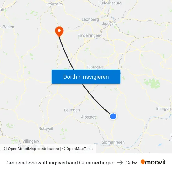 Gemeindeverwaltungsverband Gammertingen to Calw map