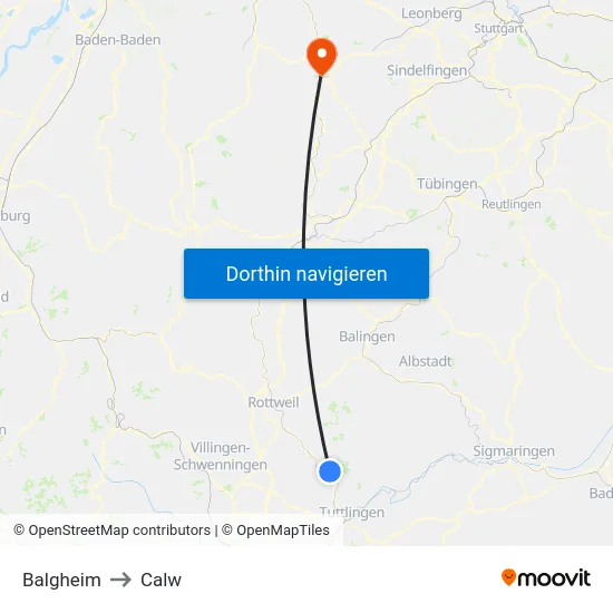 Balgheim to Calw map
