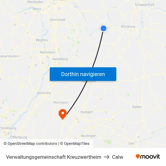 Verwaltungsgemeinschaft Kreuzwertheim to Calw map