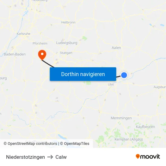 Niederstotzingen to Calw map