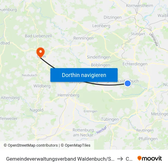 Gemeindeverwaltungsverband Waldenbuch/Steinenbronn to Calw map
