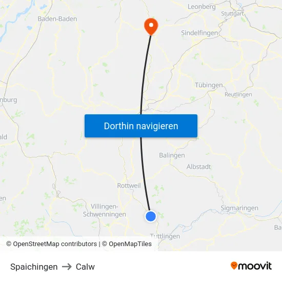 Spaichingen to Calw map