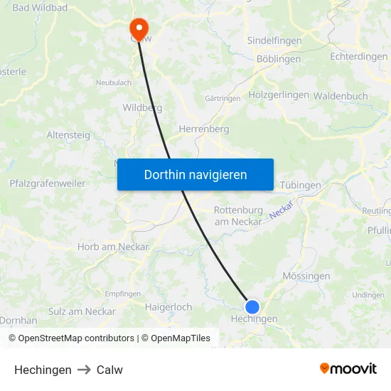 Hechingen to Calw map