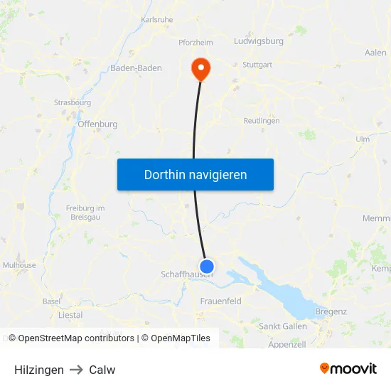 Hilzingen to Calw map