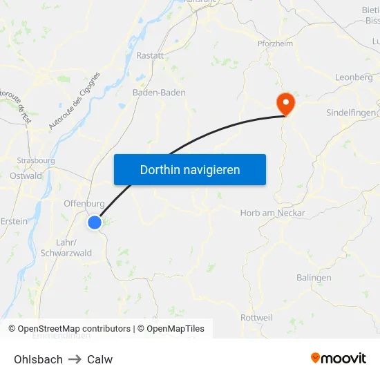 Ohlsbach to Calw map