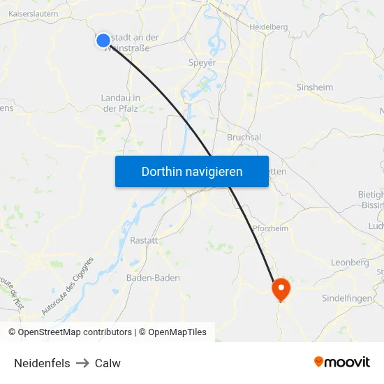 Neidenfels to Calw map