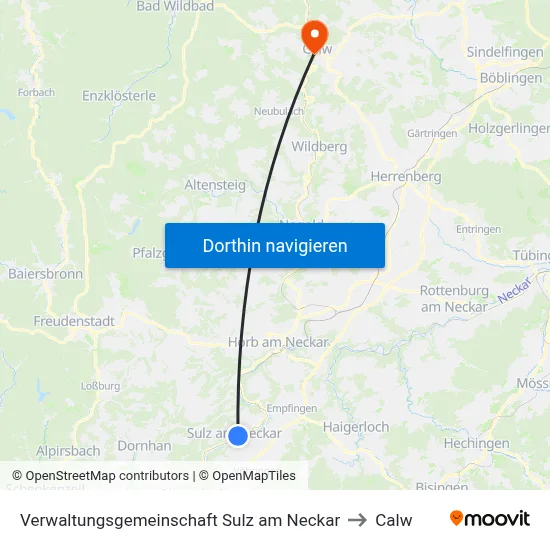 Verwaltungsgemeinschaft Sulz am Neckar to Calw map