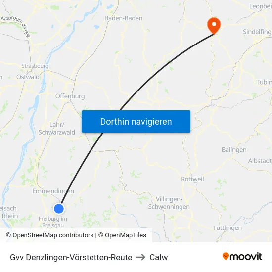 Gvv Denzlingen-Vörstetten-Reute to Calw map