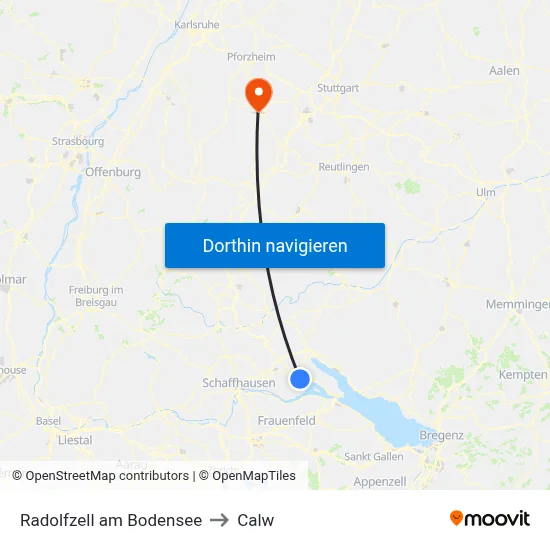 Radolfzell am Bodensee to Calw map