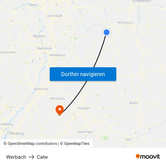 Werbach to Calw map