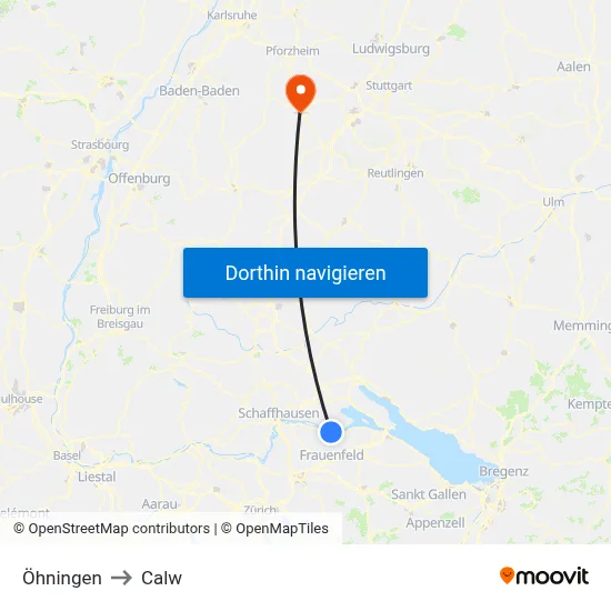 Öhningen to Calw map