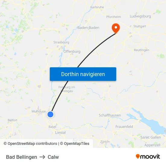 Bad Bellingen to Calw map