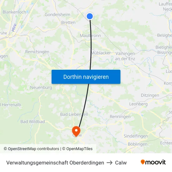 Verwaltungsgemeinschaft Oberderdingen to Calw map