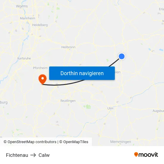 Fichtenau to Calw map