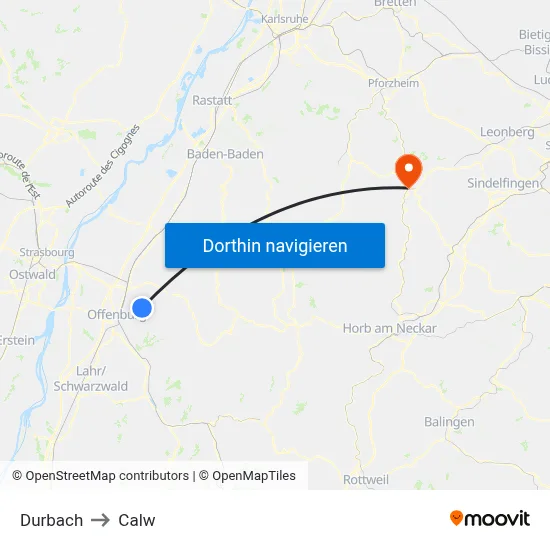 Durbach to Calw map