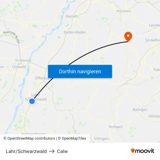 Lahr/Schwarzwald to Calw map