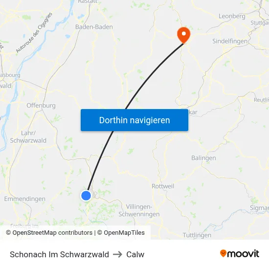 Schonach Im Schwarzwald to Calw map