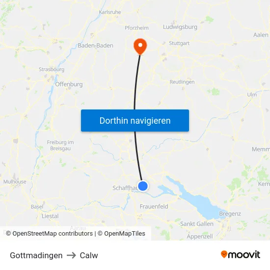 Gottmadingen to Calw map