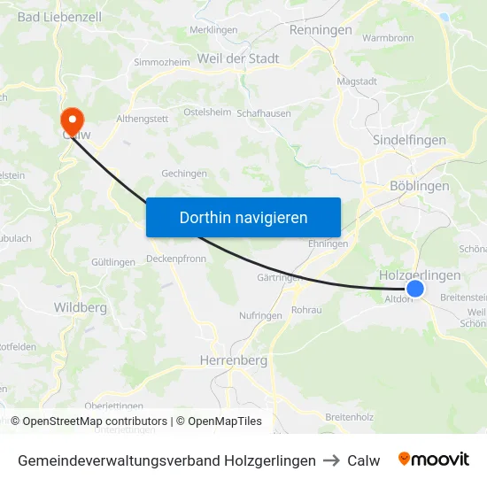 Gemeindeverwaltungsverband Holzgerlingen to Calw map