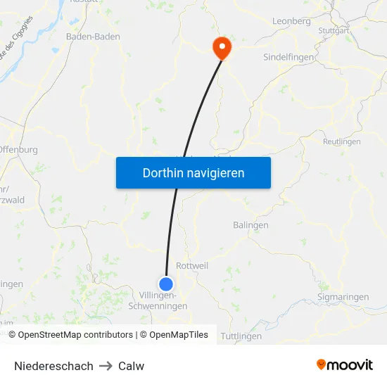 Niedereschach to Calw map