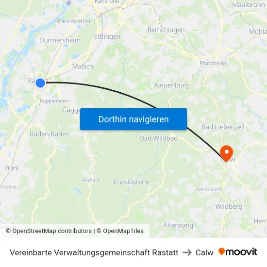 Vereinbarte Verwaltungsgemeinschaft Rastatt to Calw map