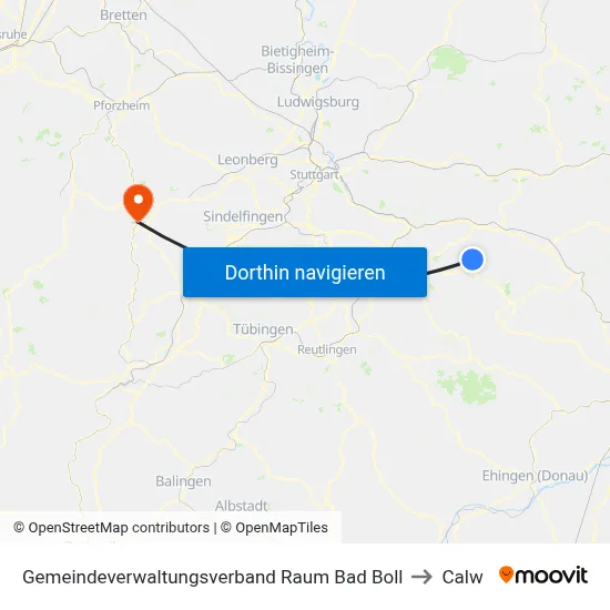 Gemeindeverwaltungsverband Raum Bad Boll to Calw map