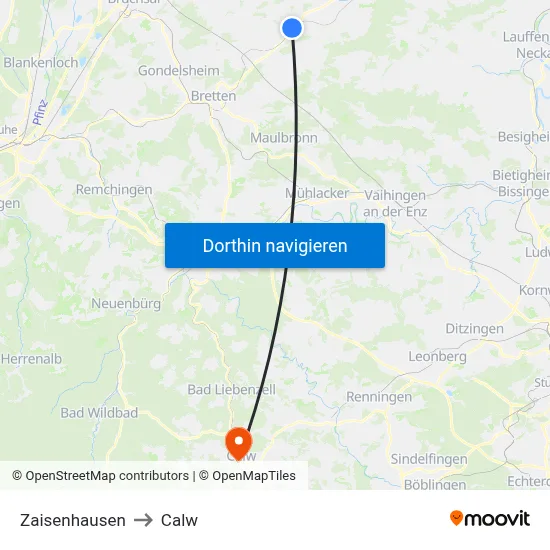 Zaisenhausen to Calw map