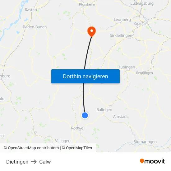 Dietingen to Calw map