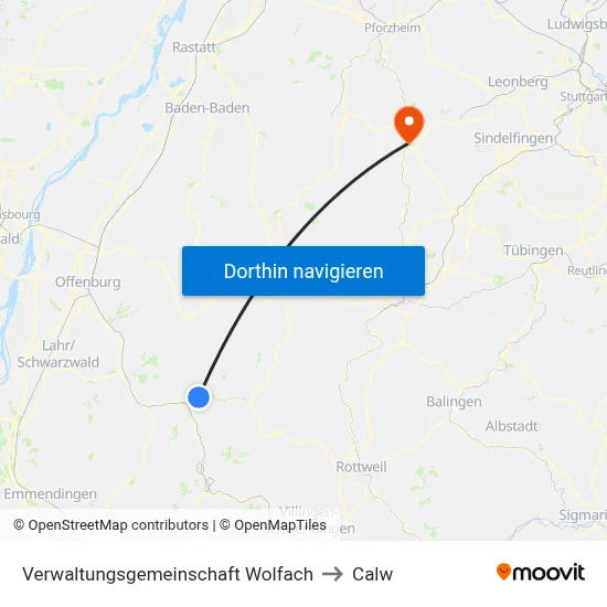 Verwaltungsgemeinschaft Wolfach to Calw map