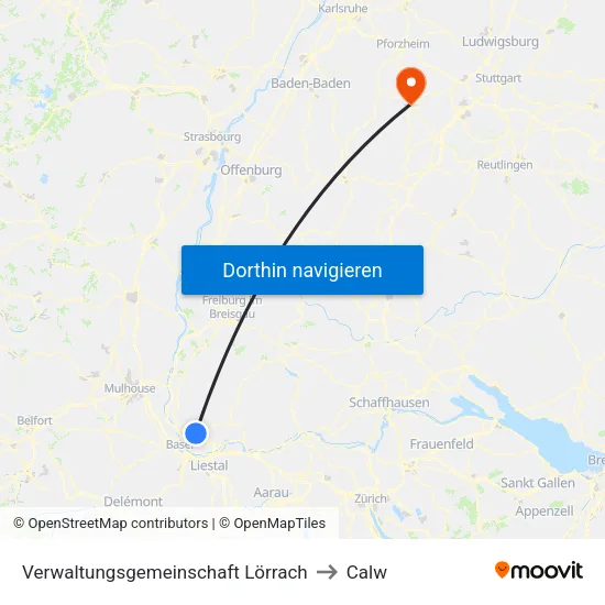 Verwaltungsgemeinschaft Lörrach to Calw map