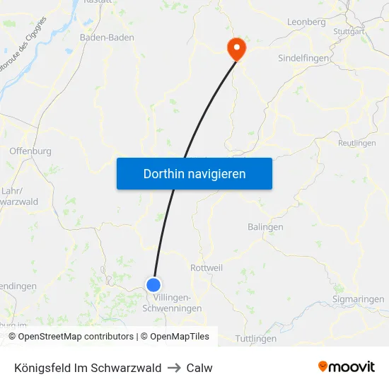 Königsfeld Im Schwarzwald to Calw map