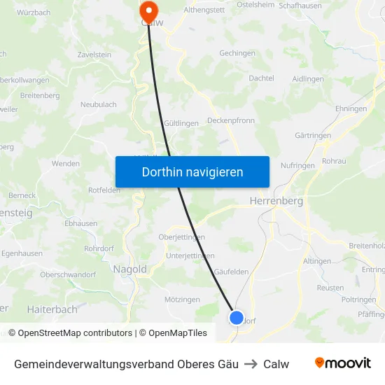 Gemeindeverwaltungsverband Oberes Gäu to Calw map