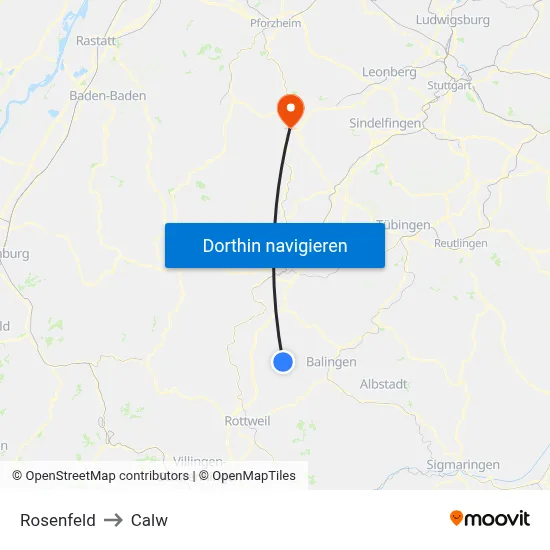 Rosenfeld to Calw map