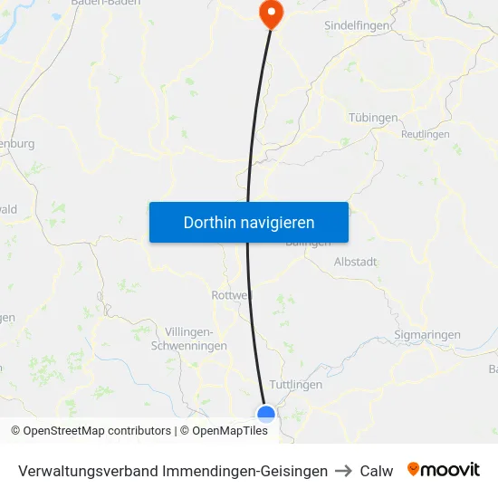 Verwaltungsverband Immendingen-Geisingen to Calw map
