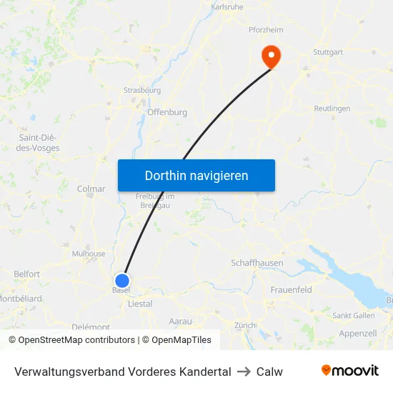 Verwaltungsverband Vorderes Kandertal to Calw map