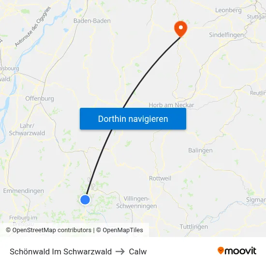 Schönwald Im Schwarzwald to Calw map