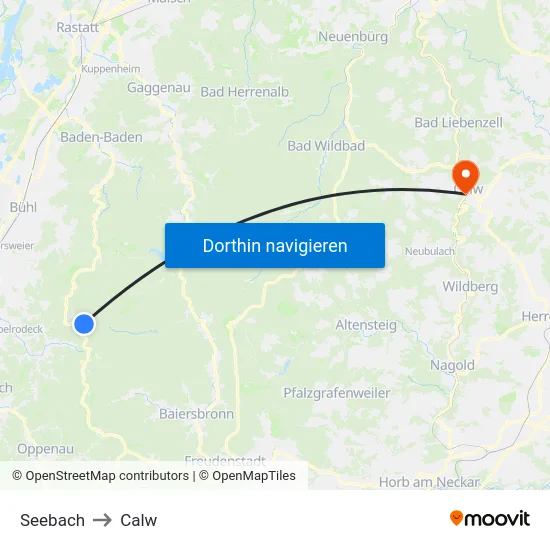 Seebach to Calw map