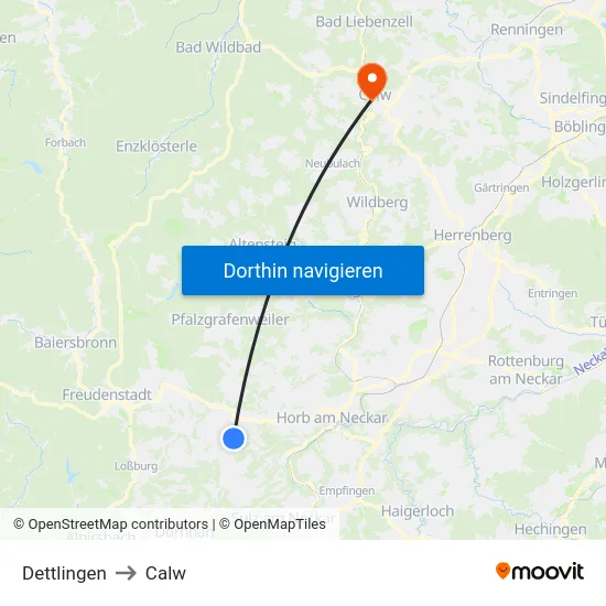 Dettlingen to Calw map