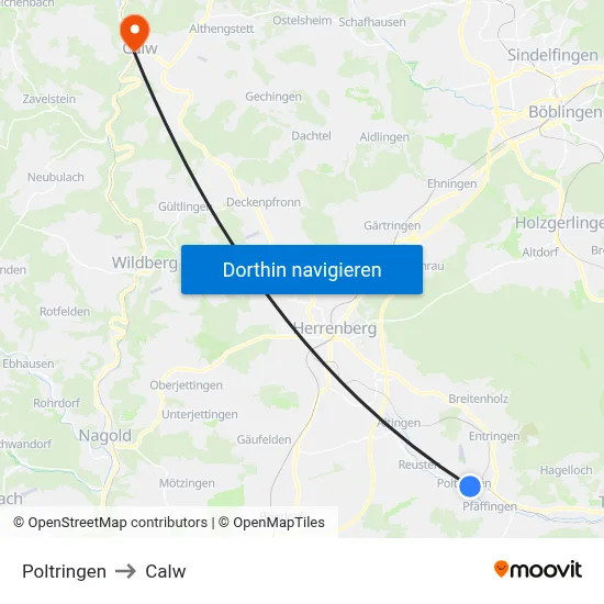 Poltringen to Calw map