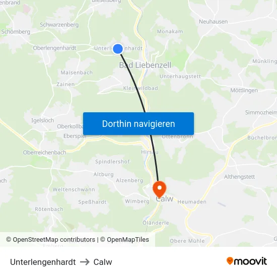 Unterlengenhardt to Calw map