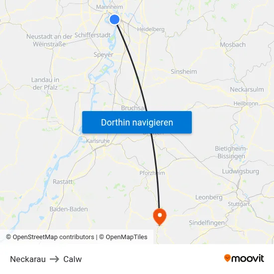 Neckarau to Calw map