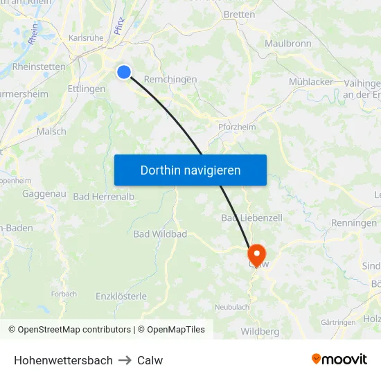 Hohenwettersbach to Calw map