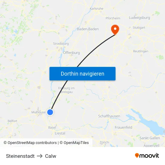 Steinenstadt to Calw map